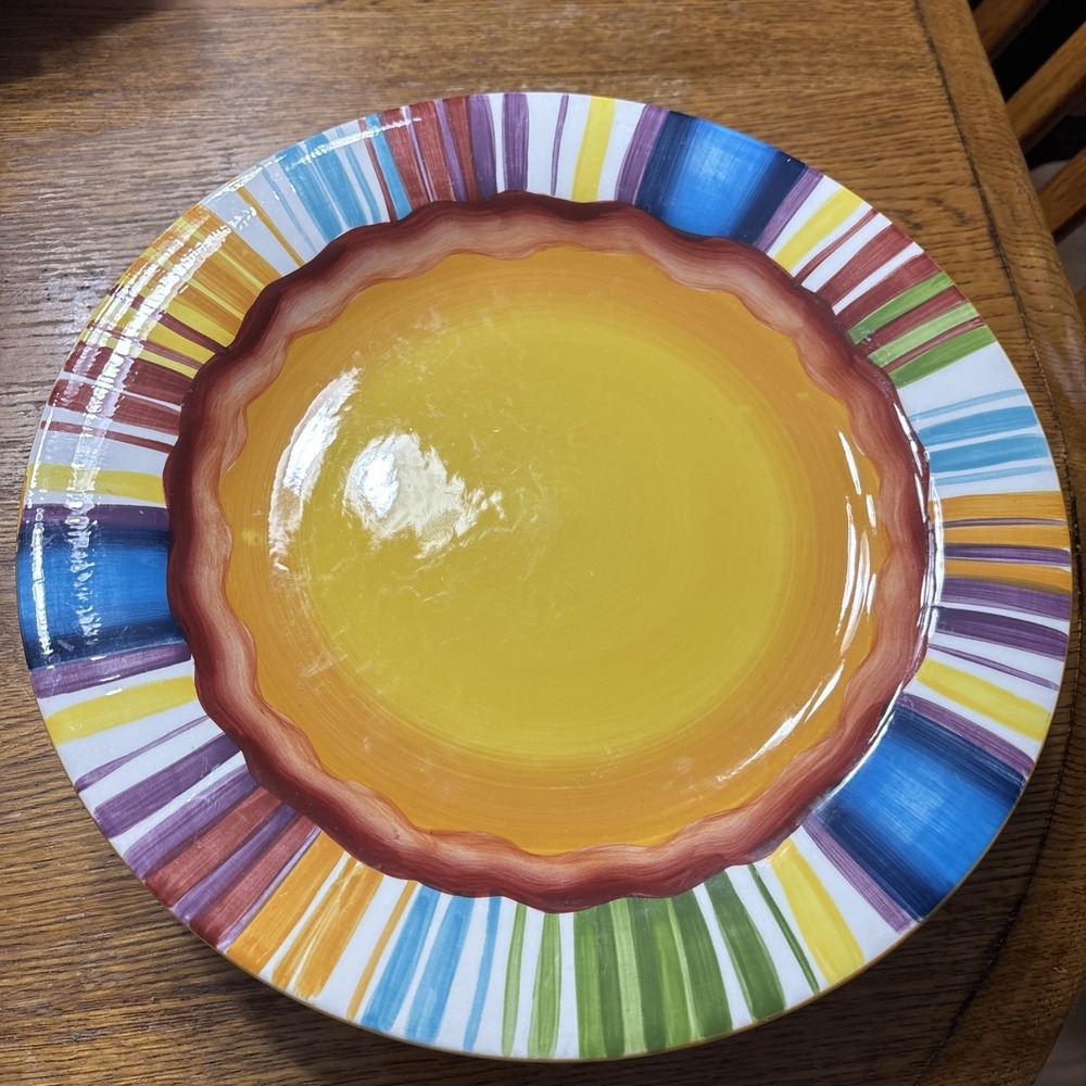 Noble Excellence MUY CALIENTE Colorful Rim Stripe Earthenware Dinner Plate‎